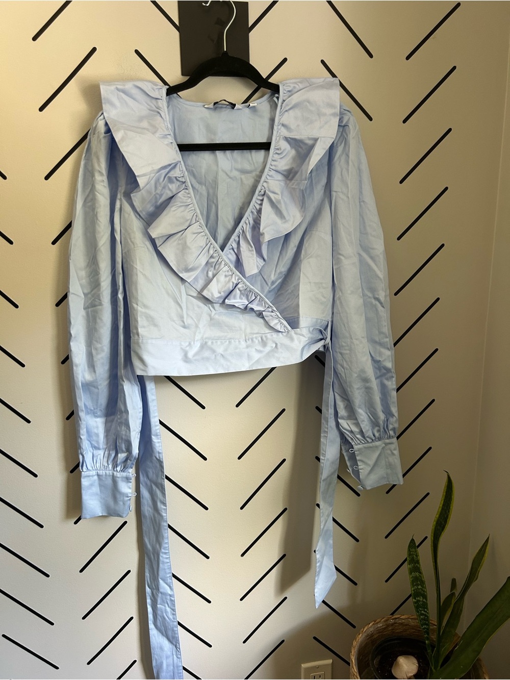 & OTHER STORIES Light Blue Ruffled Wrap Blouse - Picture 4 of 9